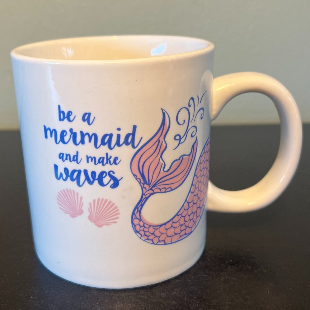 Be A Mermaid And Make Waves 15oz Ceramic Coffee Mug Retro Pink Purple Coastal